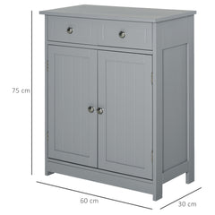 Kozy 75x60cm Freestanding Bathroom Storage Cabinet Unit w/ 2 Drawers Cupboard Adjustable Shelf Metal Handles Traditional Style Grey