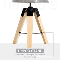 Kozy Wooden Tripod Table Lamp for Side, Desk or End Table with E27 Bulb Base(Grey Shade)