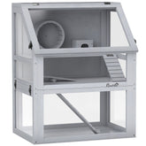 Kozy - Wooden Hamster Cage with Detachable 32cm Deep Bottom, Hut, Seesaw, Exercise Wheel, Ramp, 60 x 40 x 75cm, Light Grey