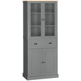 Kozy 180cm Tall Kitchen Pantry Cupboard, Freestanding Storage Cabinet with 5 Tier, Adjustable Shelves, Drawer, Grey