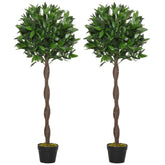 Kozy Artificial Bay Laurel Topiary Trees w/ Pot Fake, Set Of 2 120cm/4FT Indoor Greenery Plant Home Office Garden Decor Green