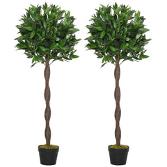 Kozy Artificial Bay Laurel Topiary Trees w/ Pot Fake, Set Of 2 120cm/4FT Indoor Greenery Plant Home Office Garden Decor Green