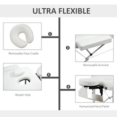 Kozy Foldable Massage Bed Portable Table, 3-Section Aluminium Foldable Beauty Couch, Professional Salon Spa Table with Headrest Support and Carry Bag, 81 cm Width, White