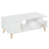 Kozy Modern Minimalism Coffee Table with Storage, Sofa Side Table with Shelf & Drawer for Living Room Reception Room, White