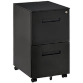 Kozy Metal Mobile File Cabinet with Wheels, Lockable 2 Drawer Filing Cabinet for A4, Legal, Letter, Compact Under Desk Storage Unit with Pre-Assembled Body for Home Office, 39 x 48 x 67cm, Black