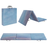 Kozy 6FT Foldable Gymnastics Mat, Tri-Fold 2" Thick Crash Mat with Carry Strap Handles for Home Training, Sky Blue