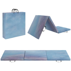 Kozy 6FT Foldable Gymnastics Mat, Tri-Fold 2" Thick Crash Mat with Carry Strap Handles for Home Training, Sky Blue
