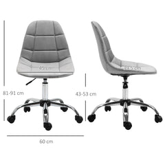 Kozy Ergonomic Office Chair with Adjustable Height and Wheels Velvet Executive Chair Armless for Home Study Bedroom Grey