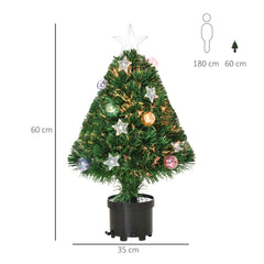 Kozy 2FT Pre-lit Artificial Christmas Tree Tabletop Multicoloured Fibre Optic Xmas Decoration w/ LED Lights Pot Table Desk - Green