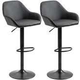 Kozy Bar Stools Set of 2, Height Adjustable Swivel Barstools, PU Leather Kitchen Stools with Backs, Armrests and Footrest for Home, Counter and Dining Room, Black