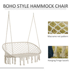Kozy Hanging Hammock Chair Cotton Rope Porch Swing with Metal Frame, Large Macrame Seat for Patio, Garden, Bedroom, Living Room, Cream White