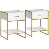 Kozy Set of Two Elegant Bedside Tables - White/Gold-Tone