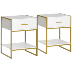 Kozy Set of Two Elegant Bedside Tables - White/Gold-Tone
