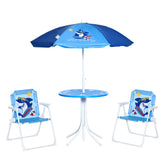 Kozy Kids Outdoor Bistro Table and Chair Set, Folding Garden Furniture w/ Shark Design, Removable, Adjustable Sun Umbrella, Ages 3-6 Years - Blue