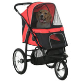 PawHut Pet Stroller Jogger for Medium, Small Dogs, Foldable Cat Pram Dog Pushchair w/ Adjustable Canopy, 3 Big Wheels - Red | Aosom UK