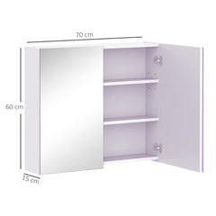 Kozy Mirror Cabinet, Wall Mount Bathroom Storage Cabinet with Adjustable Shelf, Double Door Cupboard, 70 x 15 x 60 cm, White