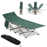 Kozy Single Person Camping Bed Folding Cot Outdoor Patio Portable Military Sleeping Bed Travel Guest Leisure Fishing with Side Pocket and Carry Bag - Green