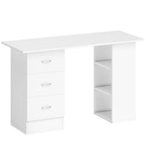 Kozy - Computer Desk, Writing Table, PC Workstation with 3 Storage Shelves and Drawers, Silver Handle, for Home Office, White