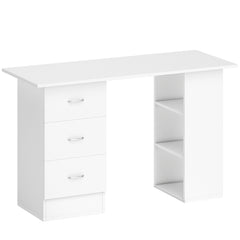 Kozy - Computer Desk, Writing Table, PC Workstation with 3 Storage Shelves and Drawers, Silver Handle, for Home Office, White