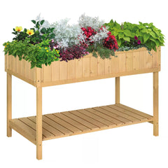Outsunny Garden Wooden Planters, Flower Box Raised, Rectangular 8 Compartment Plant Stand, Oak Tone | Aosom UK