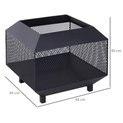 Outsunny Outdoor Fire Pit: Stylish Centrepiece for Alfresco Evenings, Mesh Design with Lid, Log Grate & Poker, Black | Aosom UK