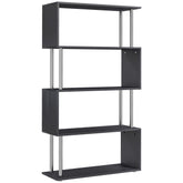 Kozy S Shape Bookcase, 5 Tiers Bookshelf, Modern Freestanding Storage Shelf for Home Office, Study, Living Room, 80 x 30 x 145cm Black