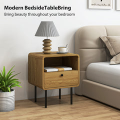 Kozy Bedside Table with Drawer and Open Shelf - Oak