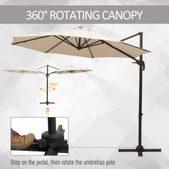 Outsunny Banana Parasol 3M Cantilever Umbrella with Cross Base, Aluminium Frame, 360° Rotation, Hand Crank, Beige | Aosom UK