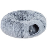 Kozy - 2-in-1 Donut Cat Tunnel with Washable Bed, Play Tunnel Bed with Toy Ball and Door Hole for Indoor Cats, Light Grey