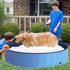 Pawhut Durable Pet Swimming Pool, Foldable Dog Paddling Pool, Easy Setup, Non-Slip, 140 x 30H cm, Blue | Aosom UK