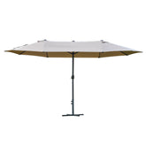 Outsunny Waterproof 4.6m Garden Parasol Double-Sided Sun Umbrella Patio Market Shelter Canopy Shade Outdoor with Cross Base – Khaki | Aosom UK