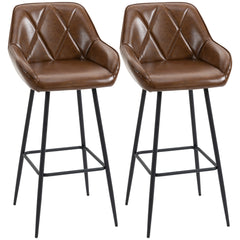 Kozy Retro Bar Stools Set of 2, Breakfast Bar Chairs with Footrest, Kitchen Stools with Backs and Steel Legs, for Dining Area and Home Bar, Brown
