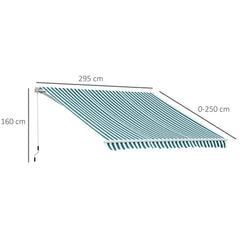Outsunny 3 x 2.5m Patio Awning, Anti-UV and Waterproof Sun Shade Canopy with Chain Drive and Hand Crank, Green/White Stripes | Aosom UK