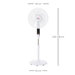 Kozy 16'' Pedestal Stand Fan, 3 Speed 3 Mode, 85° Oscillation, LED Panel, 3M Remote Controller, Height Adjustable for Living Room, Bedroom, Garage, Office, Black and White