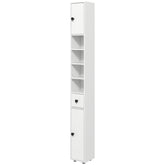 Kleankin 180cm Tall Slim Bathroom Cabinet, Narrow Toilet Roll Storage w/ Open Shelves, 2 Door Cabinets, Adjustable Shelves, for Kitchen, White