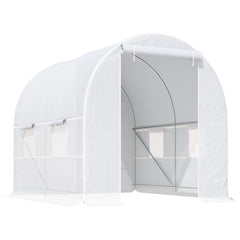 Kozy 2.5 x 2 x 2 m Polytunnel Greenhouse, Walk-in Green House for Garden with Mesh Windows, Galvanised Steel Frame, White
