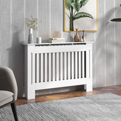 Kozy Slatted Radiator Cover Painted Cabinet MDF Lined Grill in White (112L x 19W x 81H cm)