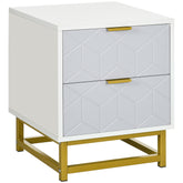 Kozy Bedside Table with 2 Drawers, Side Table, Bedside Cabinet with Steel Frame for Living Room, Bedroom, Grey and White