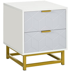 Kozy Bedside Table with 2 Drawers, Side Table, Bedside Cabinet with Steel Frame for Living Room, Bedroom, Grey and White