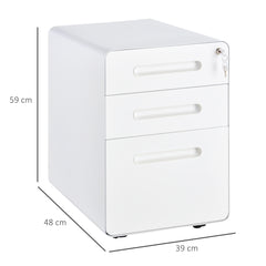 Kozy Lockable File Cabinet with 3 Drawers, Vertical Office Drawer for A4, Letter, Legal Size, Anti-tilt Design, Pre-Assembled Body, White