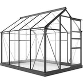 Kozy 6 x 8ft Polycarbonate Greenhouse, Large Walk-In Green House with Slide Door and Window, Garden Plants Grow House with Aluminium Frame and Foundation, Grey