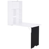 Kozy Folding Wall-Mounted Drop-Leaf Table, Convertible Wall Table With Chalkboard and Storage Shelf, Multifunctional Floating Desk for Home Office, White