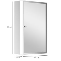 Kozy Stainless Steel Wall mounted Bathroom Mirror Cabinet 2 Shelves Storage Unit Furniture w/Single Door (60H x 40L x 13D (cm))