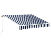Outsunny Waterproof Garden Patio Manual Awning Canopy Sun Shade Shelter Retractabl Retractable Awning, 3.5x2.5 m-Blue/White | Aosom UK
