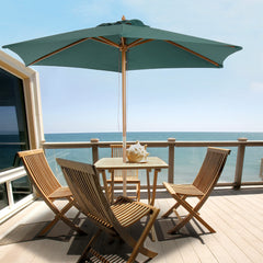 Outsunny Wooden Parasol: 2.5m UV-Protective Garden Umbrella with Pulley System, Dark Green | Aosom UK