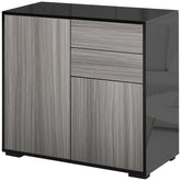 Kozy High Gloss Frame Sideboard, Push-Open Design with 2 Drawer for Living Room, Bedroom, 74H x 79W x 36Dcm, Light Grey and Black