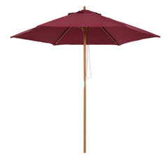 Outsunny Wooden Garden Parasol, 2.5m Outdoor Umbrella Sun Shade with Pulley System, Wine Red | Aosom UK
