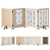 Kozy 4 Panel Freestanding Pet Gate, Indoor Dog Barrier with Lockable Door, Support Feet, 360° Flexible Hinges, Oak