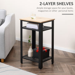 Kozy Tall Side Table with 3 Layer, 2 Shelves Storage Display Industrial-Style, Metal Frame, Bedside End Table for Living Room Bedroom, Oak and Black
