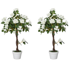Outsunny Set of 2 Artificial Plants White Rose Floral in Pot, Fake Plants for Home Indoor Outdoor Decor, 90cm | Aosom UK